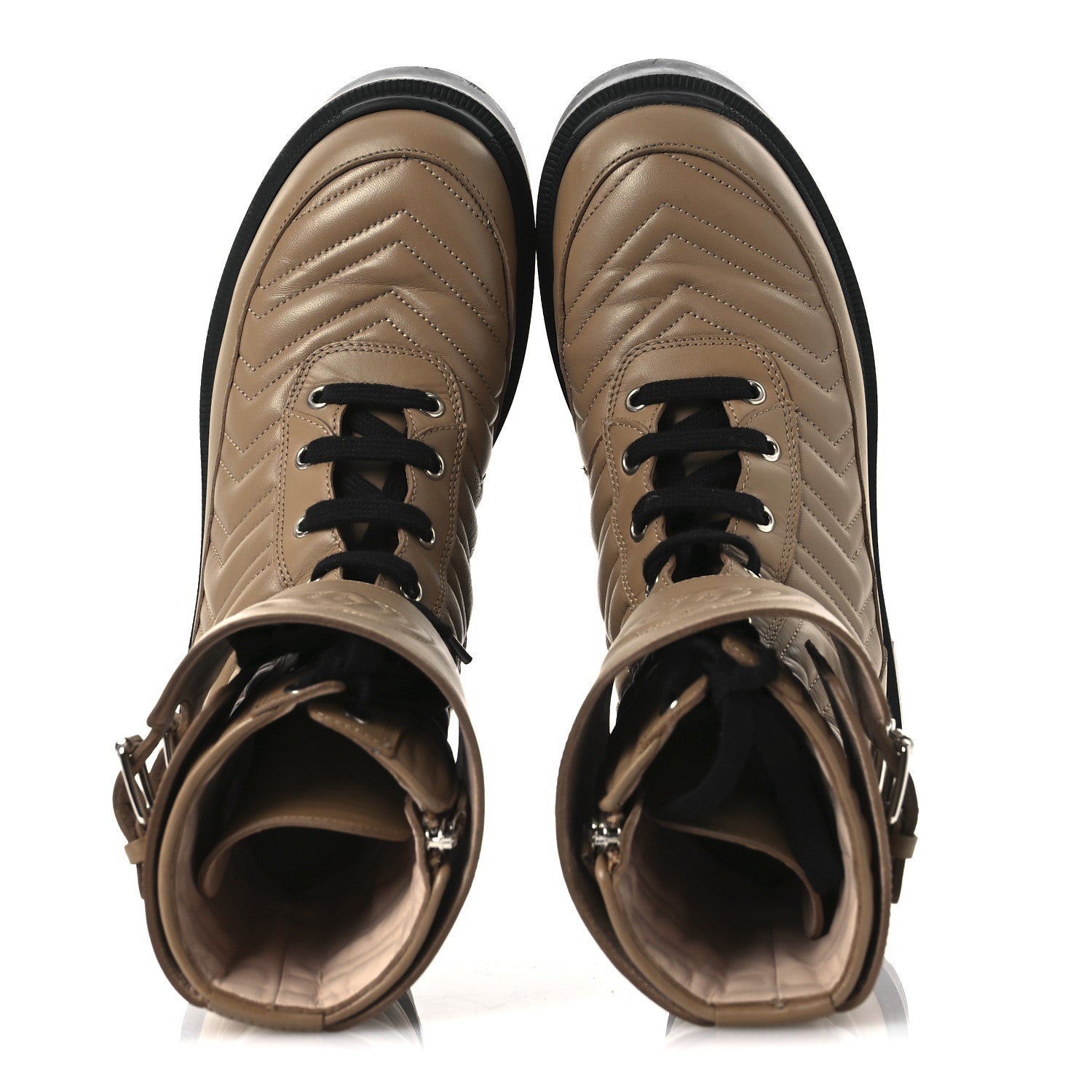 Gucci Nappa Frances GG Matelasse Platform Combat Boots 38.5 Natural Tan 2 of 14