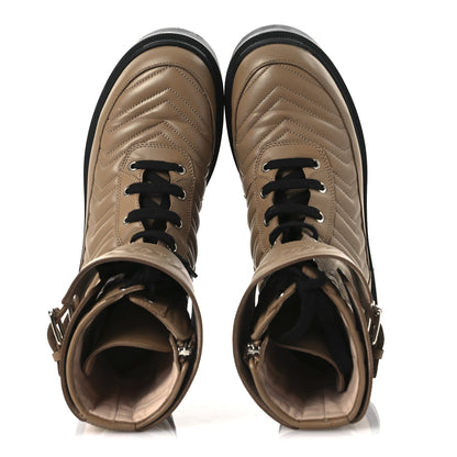 Gucci Nappa Frances GG Matelasse Platform Combat Boots 38.5 Natural Tan 2 of 14