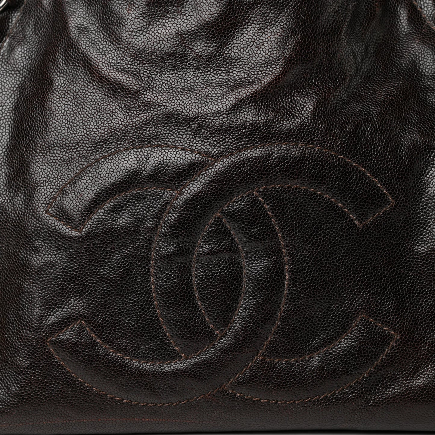 Glazed Caviar Large East West Modern Chain Tote Brown