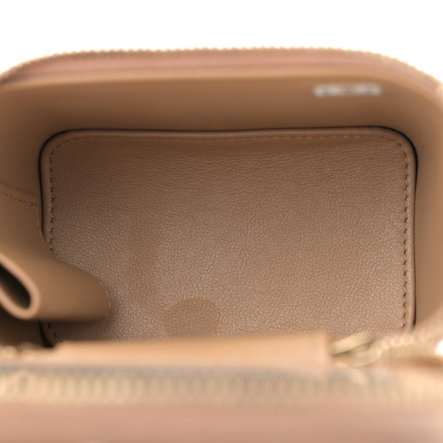 Lambskin Quilted Top Handle Mini Vanity Case With Chain Beige