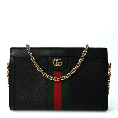 Gucci Calfskin GG Web Small Ophidia Chain Shoulder Bag Black 1 of 9