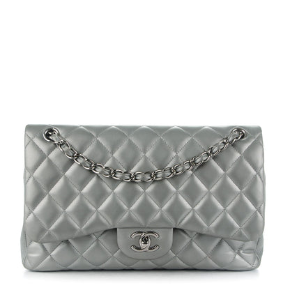 Chanel Metallic Lambskin Quilted Jumbo Double Flap Silver 1 of 9
