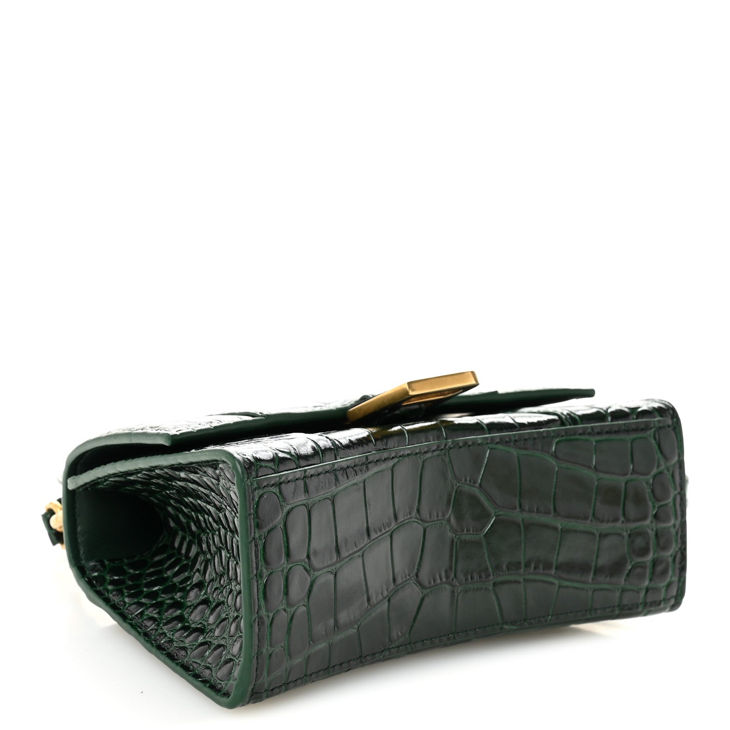 Balenciaga Shiny Calfskin Crocodile Embossed Hourglass Top Handle Bag XS Forest Green 4 of 10