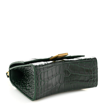 Balenciaga Shiny Calfskin Crocodile Embossed Hourglass Top Handle Bag XS Forest Green 4 of 10