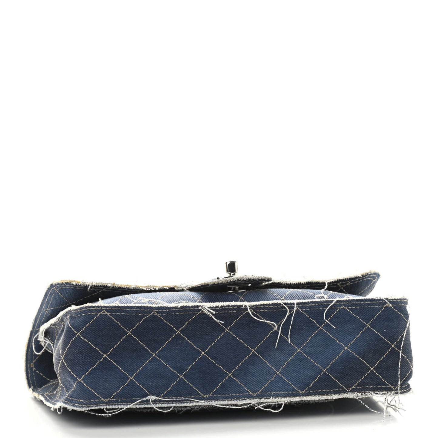 Denim Quilted Medium Pompom Flap Dark Blue