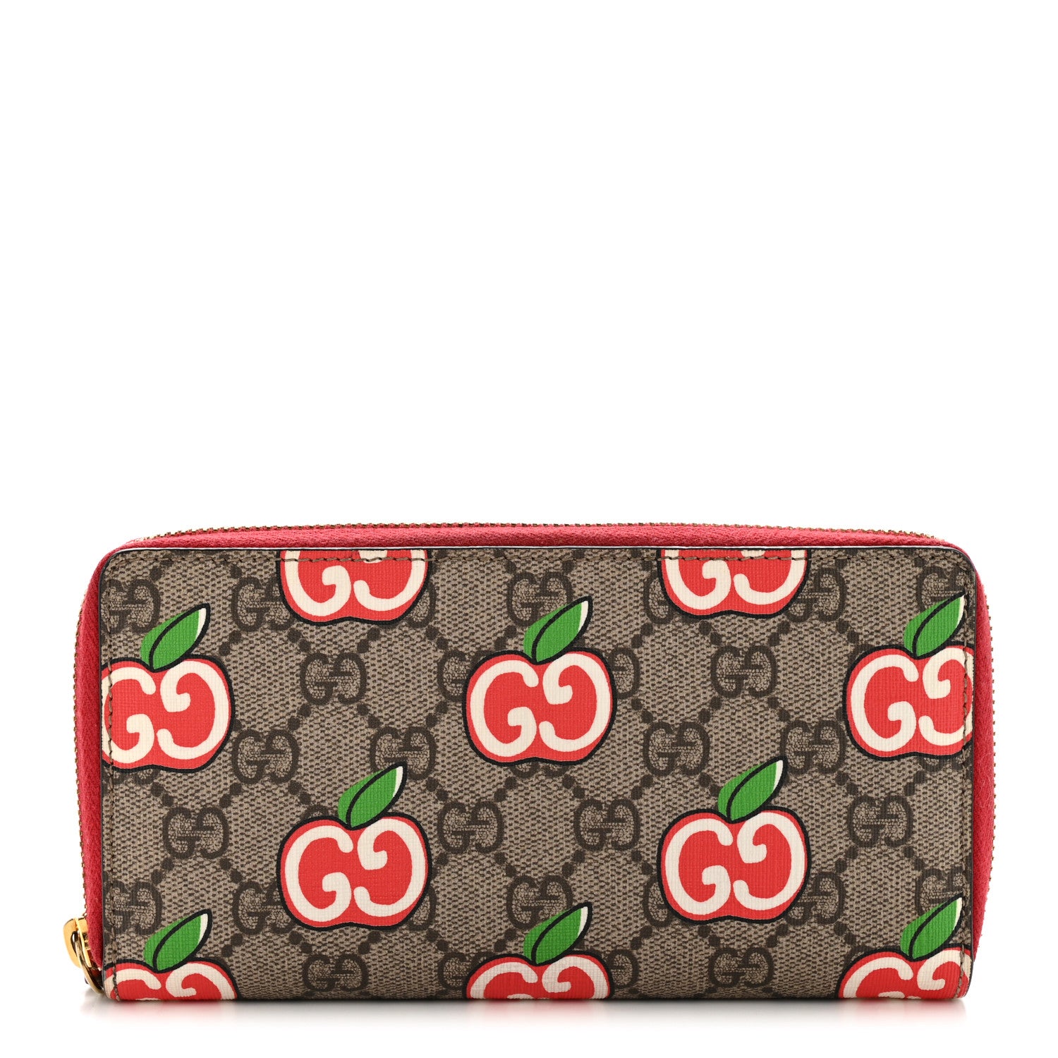 Gucci GG Supreme Monogram Apple Zip Around Wallet Beige Multicolor Lobster Red 1 of 11