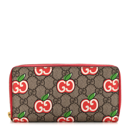 Gucci GG Supreme Monogram Apple Zip Around Wallet Beige Multicolor Lobster Red 1 of 11