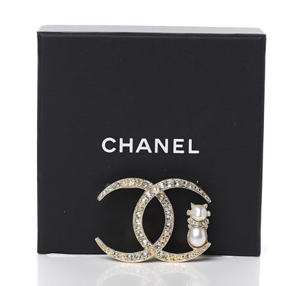 Chanel Pearl Crystal CC Brooch Gold 4 of 4