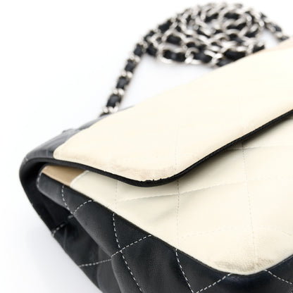 Chanel Lambskin Quilted Colorblock Jumbo Double Flap Black White Beige 13 of 13