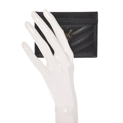 Saint Laurent Grain De Poudre Matelasse Chevron Monogram Credit Card Case Black 2 of 8