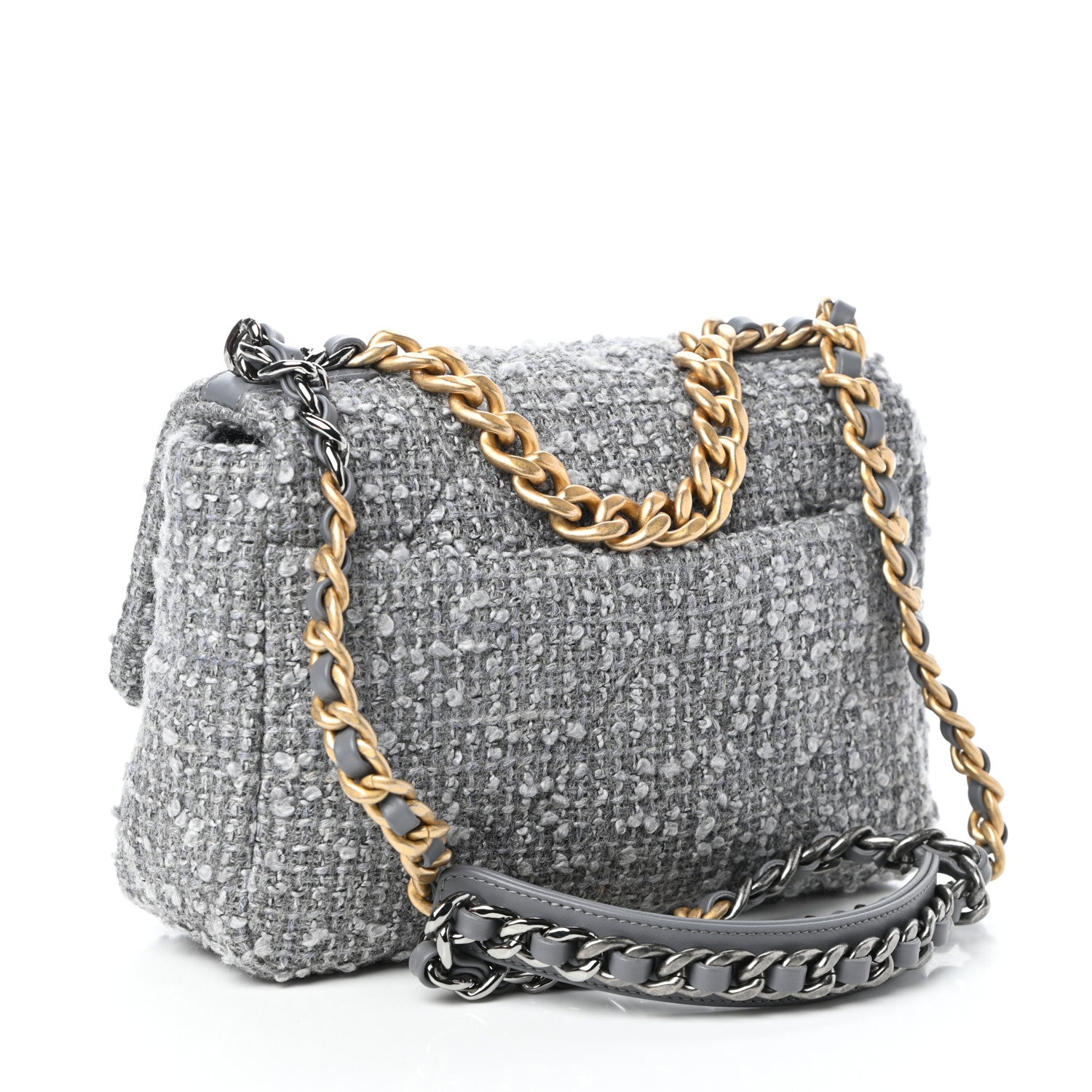 Chanel Tweed Quilted Medium Chanel 19 Flap Grey 3 of 9