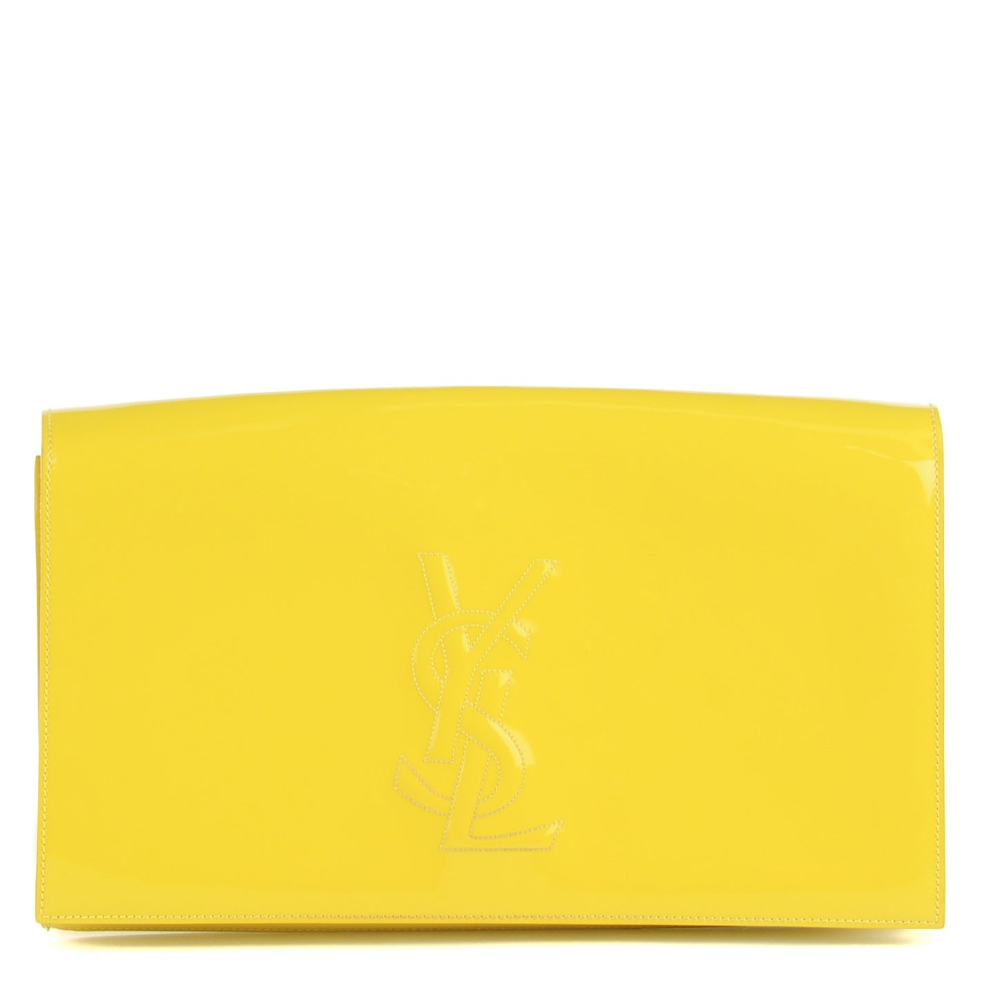 Patent Calfskin Monogram Large Belle De Jour Clutch Yellow