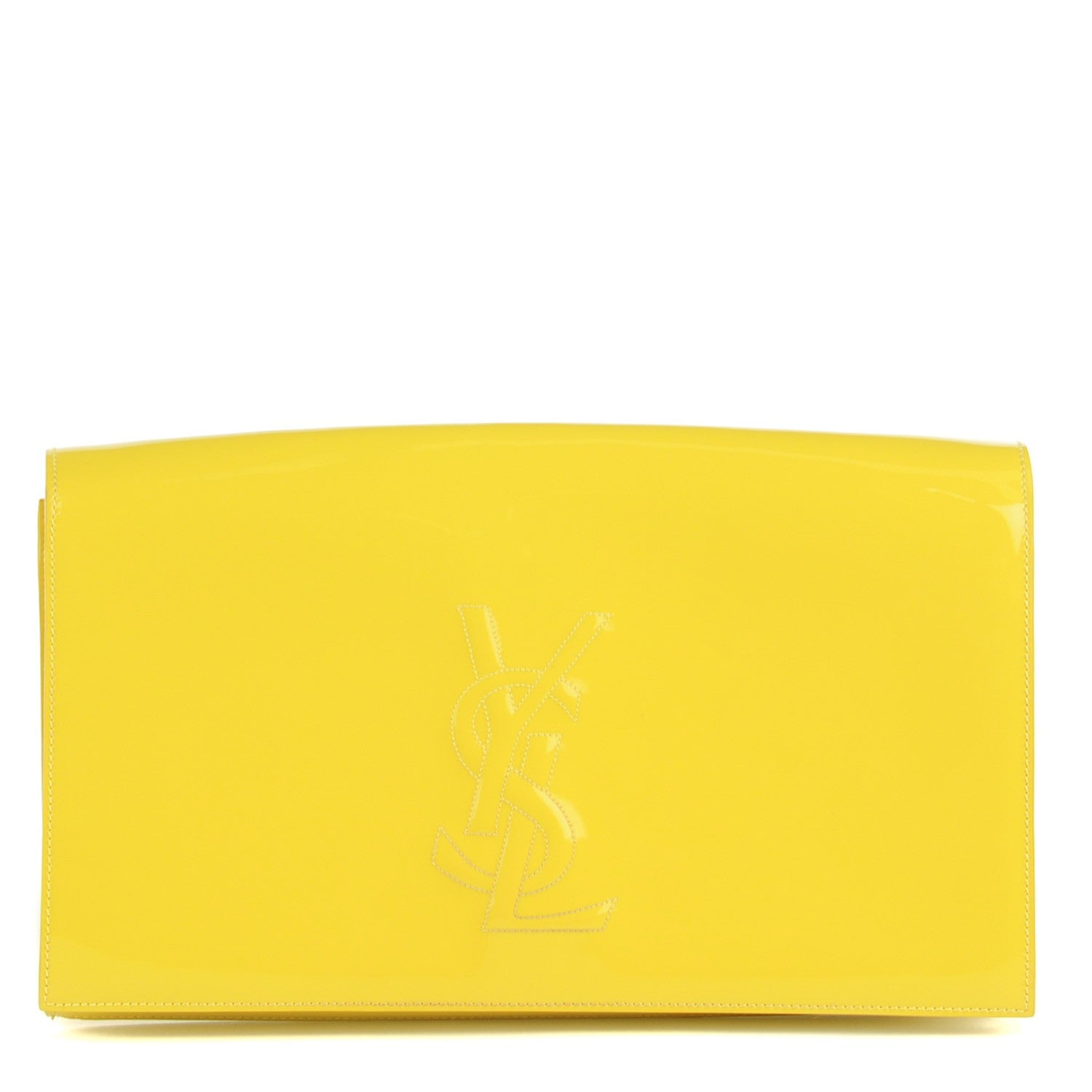 Saint Laurent Patent Calfskin Monogram Large Belle De Jour Clutch Yellow 1 of 7