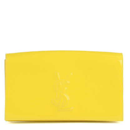 Saint Laurent Patent Calfskin Monogram Large Belle De Jour Clutch Yellow 1 of 7