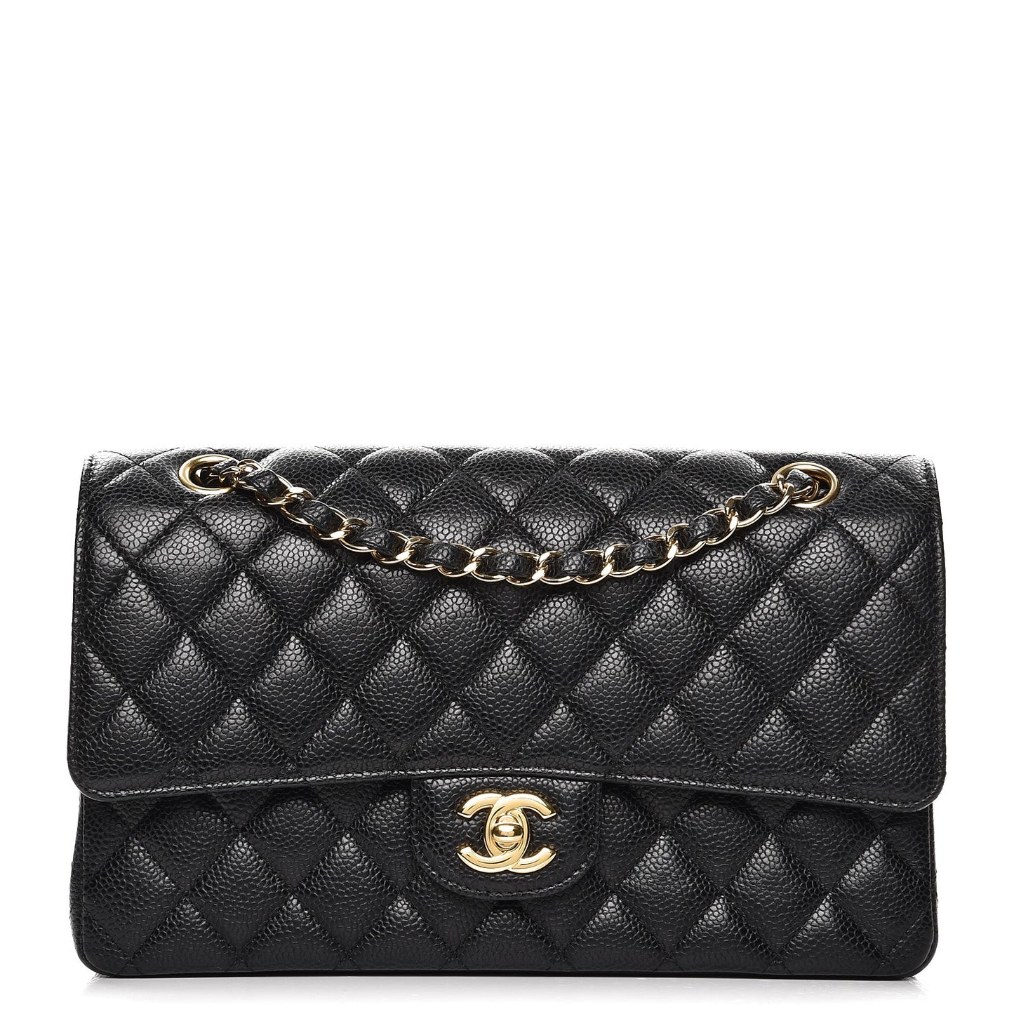Caviar Quilted Medium Double Flap Black