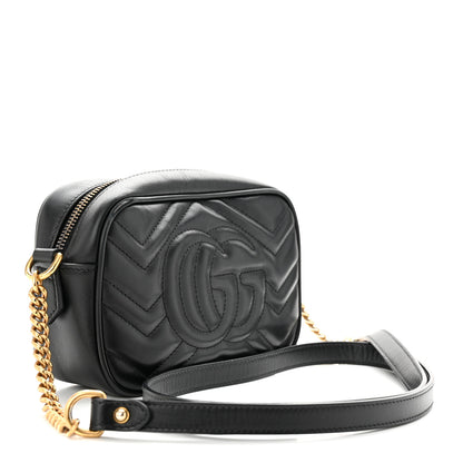Gucci Calfskin Matelasse Mini GG Marmont Chain Shoulder Bag Black 3 of 11