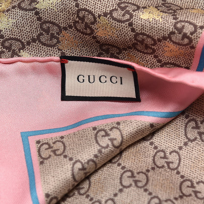 Gucci Silk Twill GG Monogram Bee Scarf Roseate Sky Blue 4 of 4
