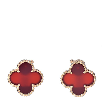 Van Cleef & Arpels 18K Yellow Gold Carnelian Vintage Alhambra Earrings 1 of 5