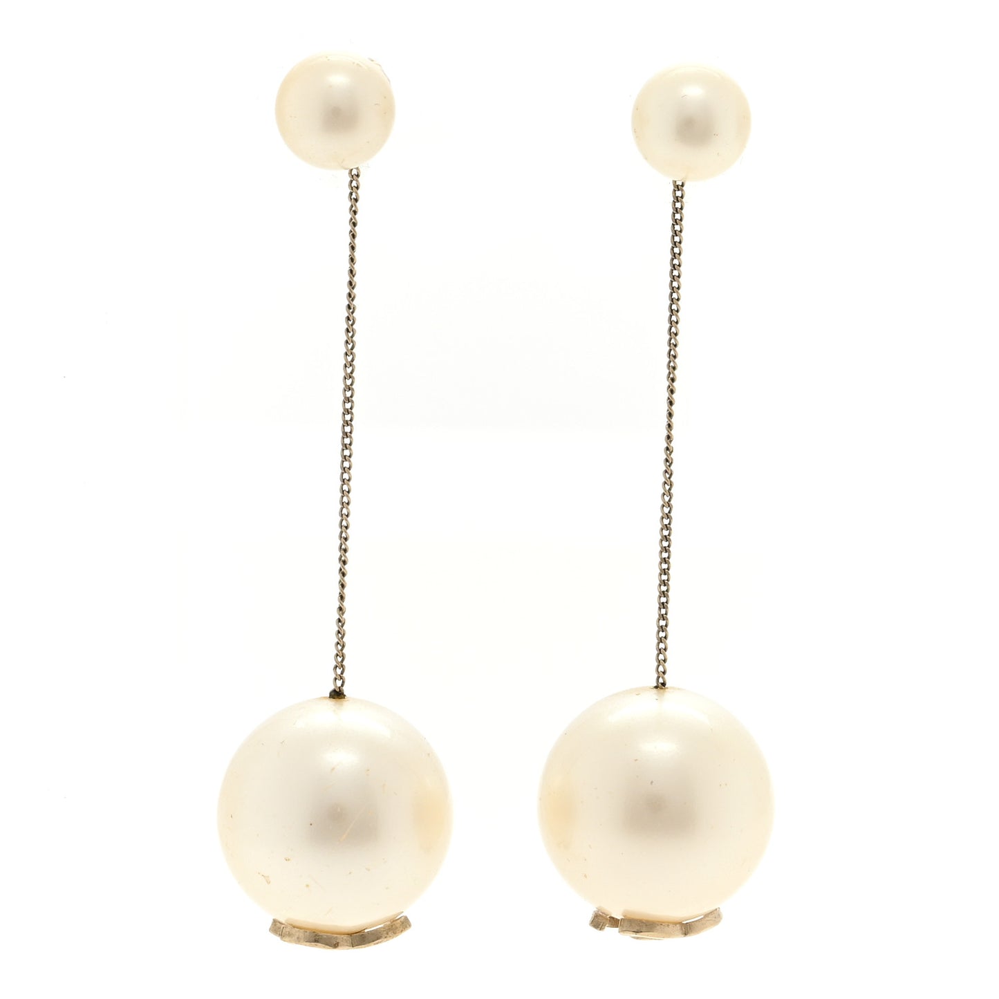 Pearl CC Chain Drop Earrings Gold