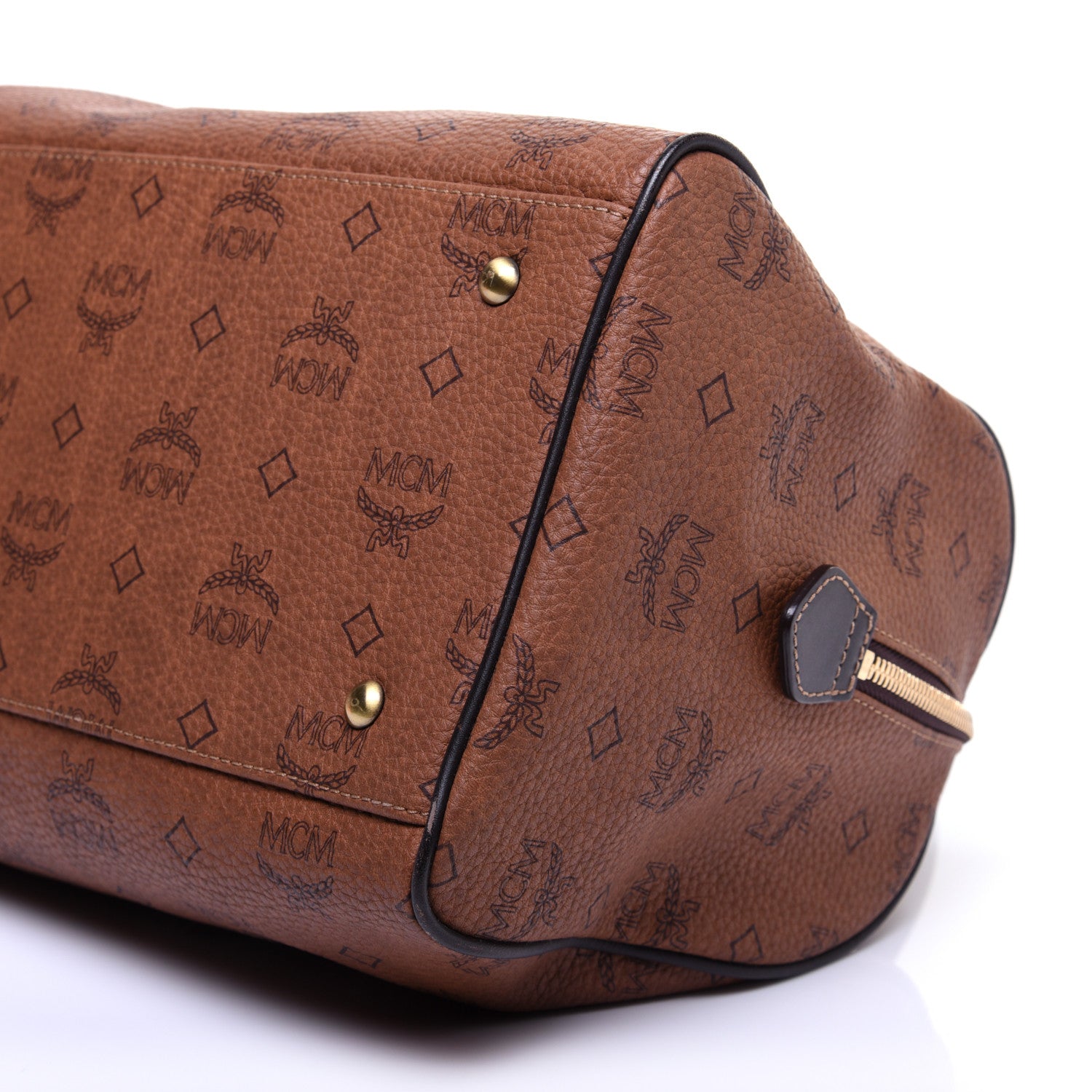 MCM Visetos Boston Bag Brown Black 7 of 12