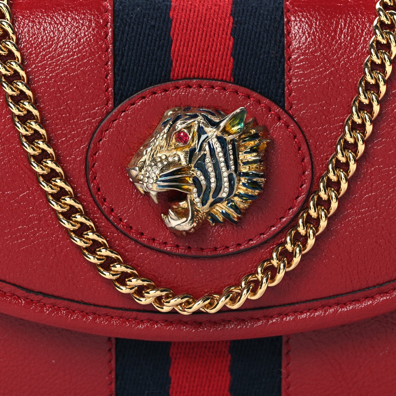 Gucci Textured Calfskin Web Mini Rajah Slim Flap Shoulder Bag Romantic Cherry 8 of 11