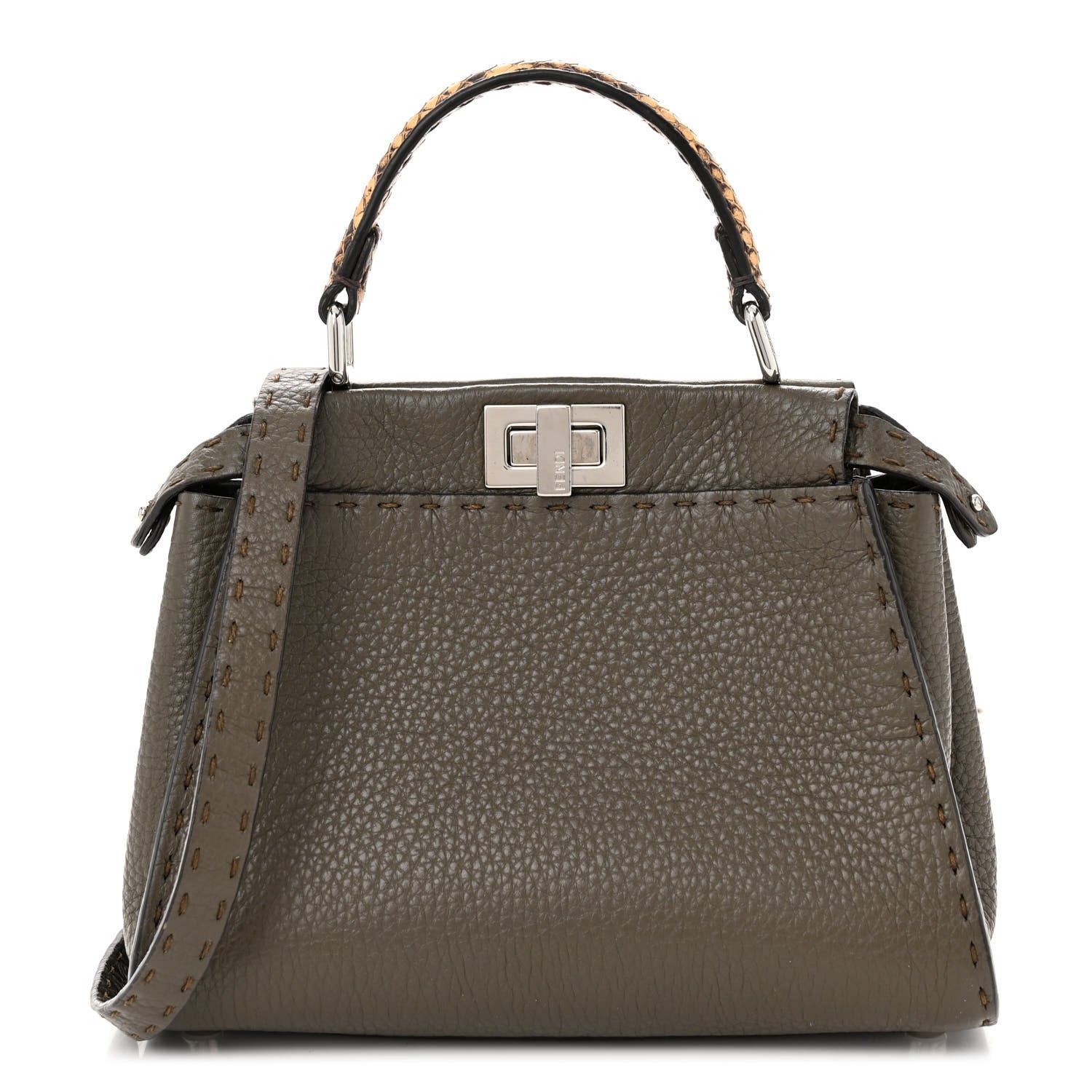 Fendi Cuoio Romano Snakeskin Selleria Mini Peekaboo Iconic Satchel Corda White 1 of 11