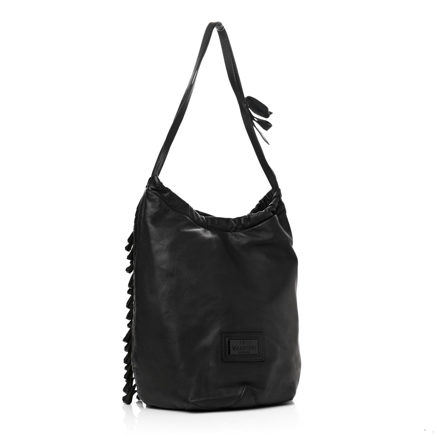 Valentino Garavani Lambskin Rockstud Fringe Bucket Black 3 of 11