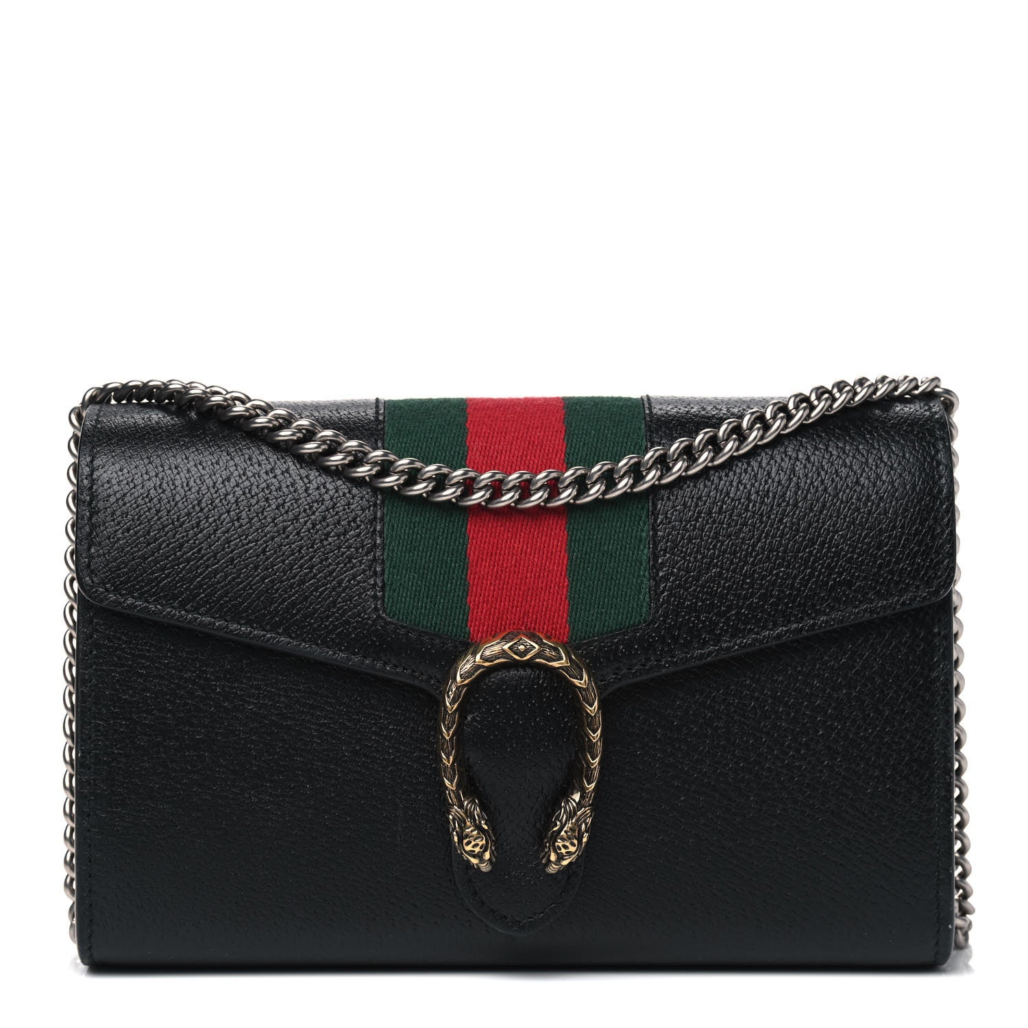 Gucci Calfskin Web Mini Dionysus Chain Wallet Black 1 of 5