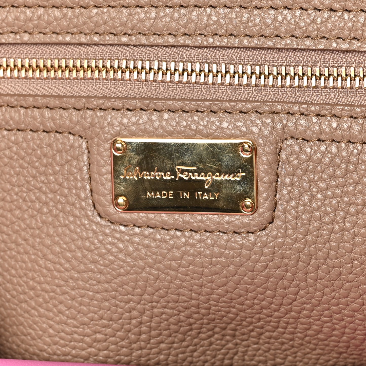 Grained Calfskin Double Handle Medium Amy Tote Beige Pink