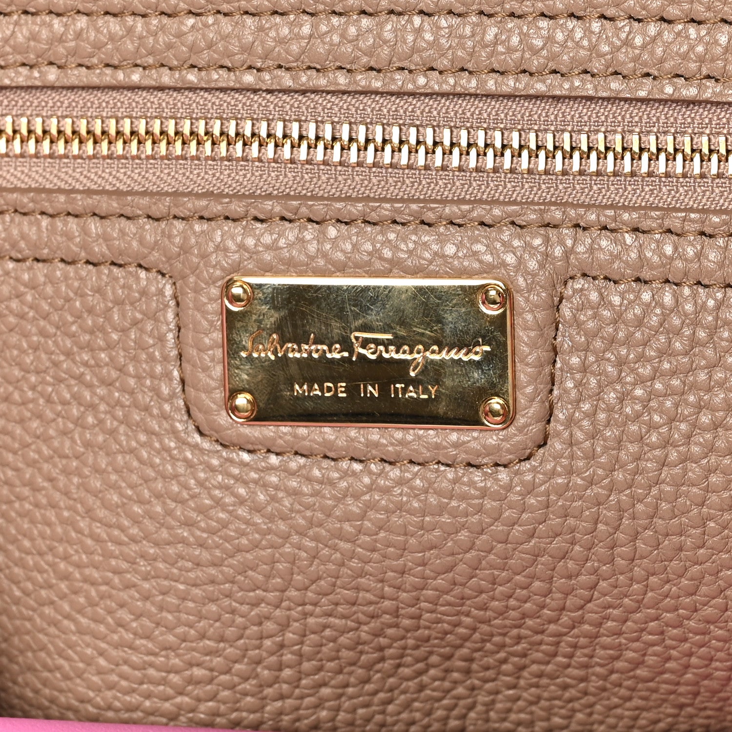 Salvatore Ferragamo Grained Calfskin Double Handle Medium Amy Tote Beige Pink 6 of 9