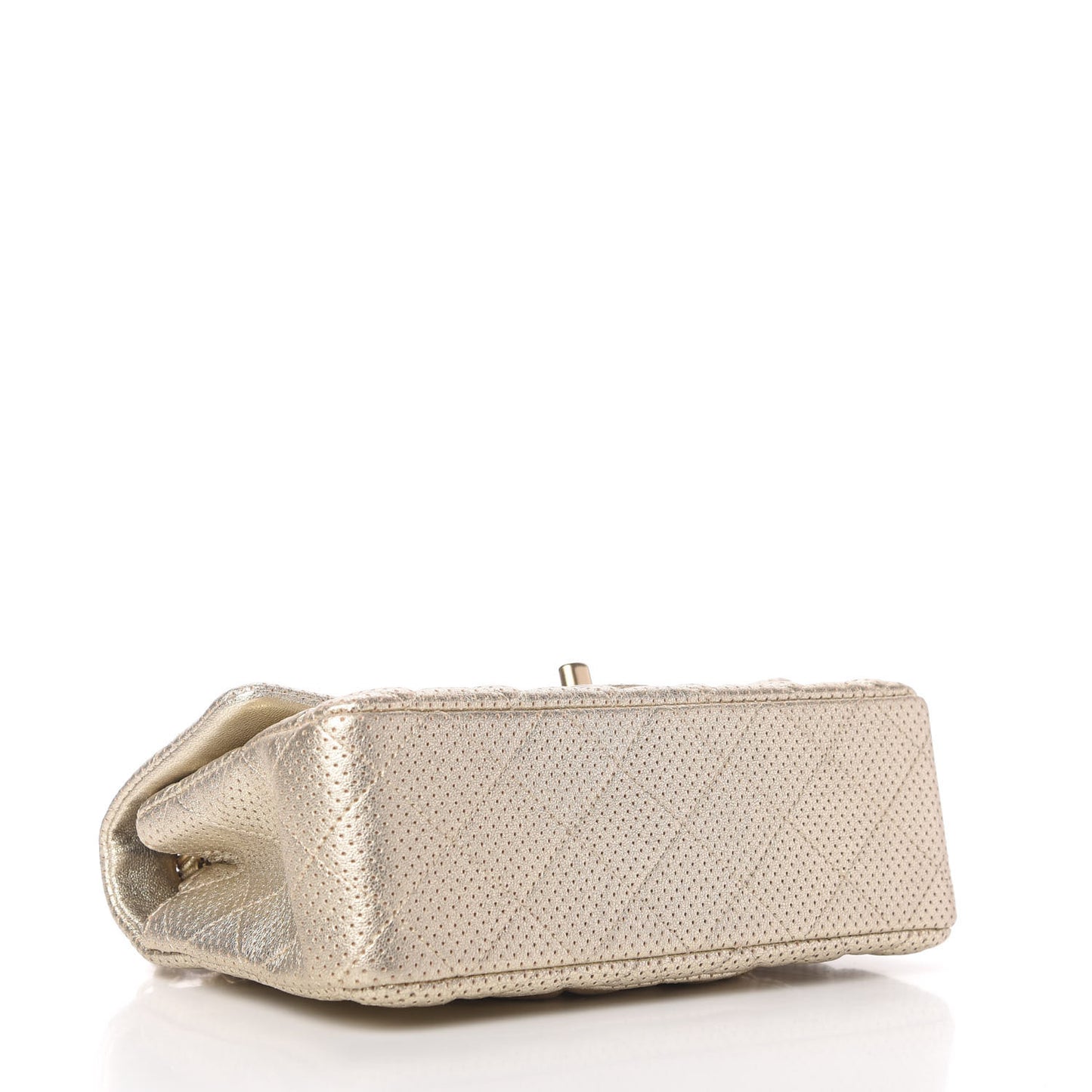 Metallic Lambskin Perforated Mini Rectangular Flap Light Gold