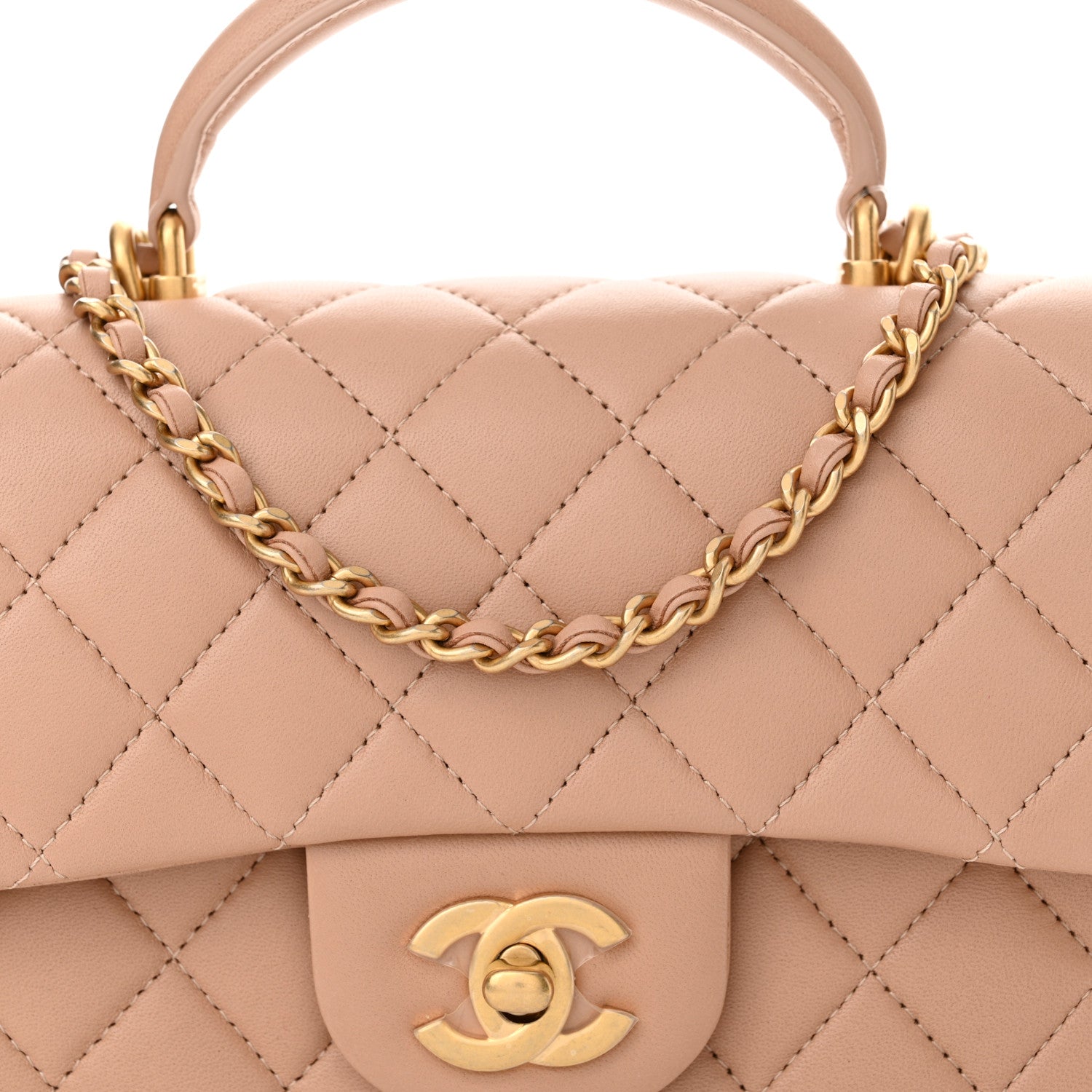 Chanel Lambskin Quilted Mini Top Handle Rectangular Flap Beige 8 of 11