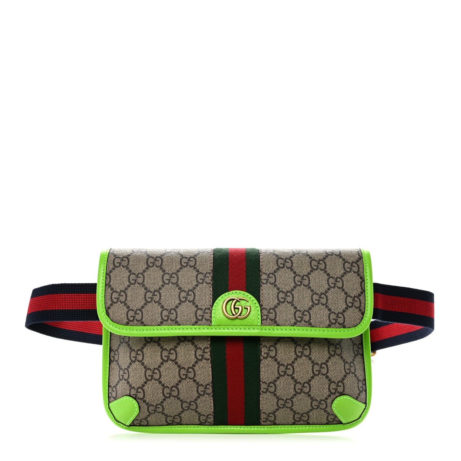 Gucci GG Supreme Monogram Web Small Ophidia Belt Bag Beige Ebony Electric Green 1 of 10