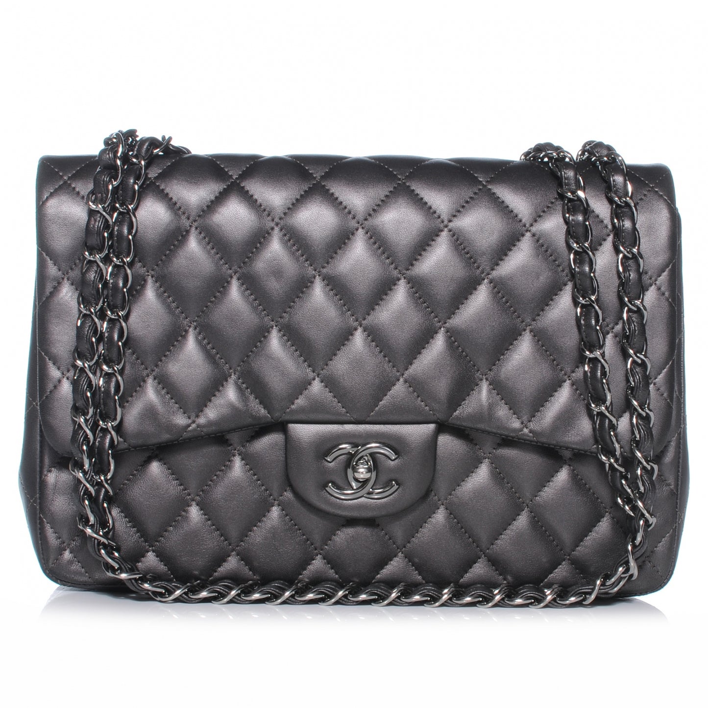 Lambskin Quilted Jumbo Single Flap Dark Metallic Grey