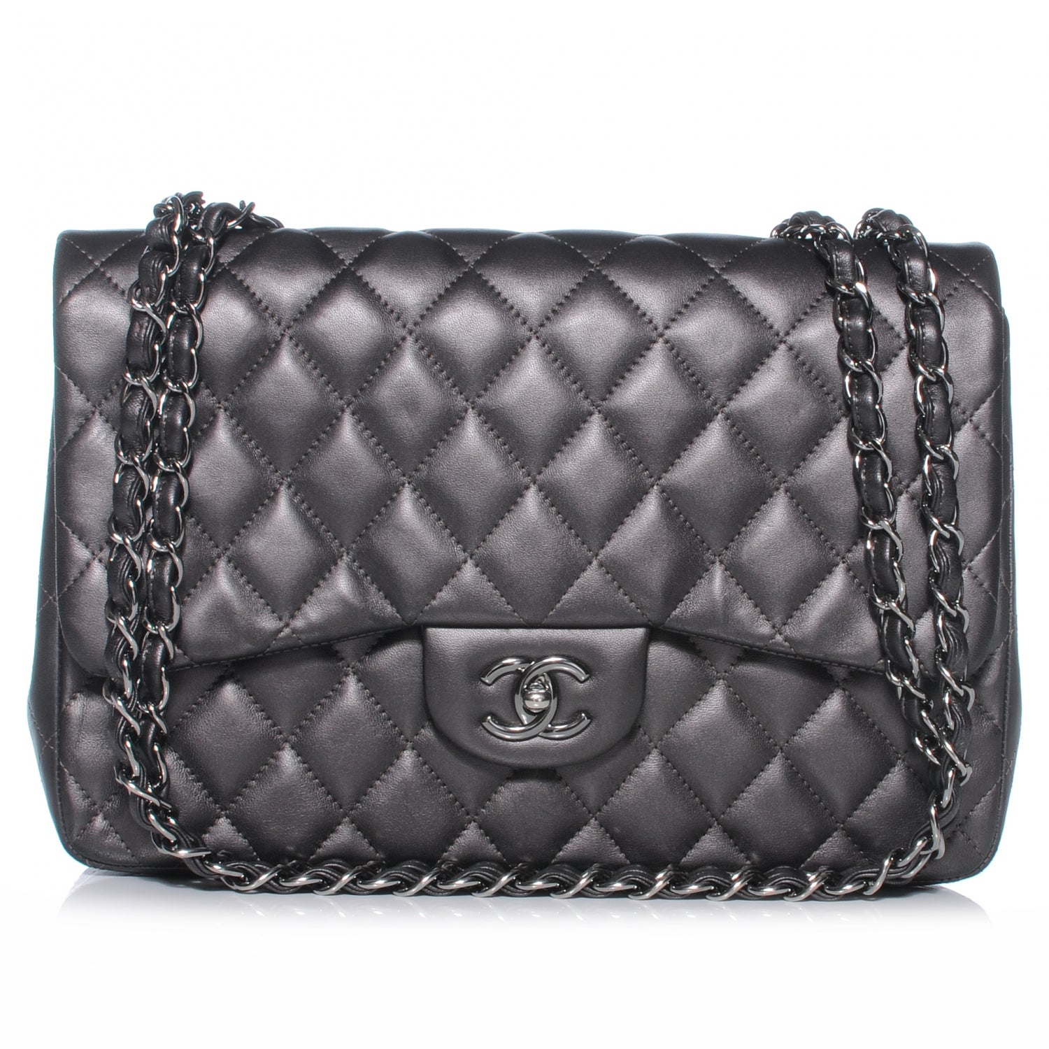 Chanel Lambskin Quilted Jumbo Single Flap Dark Metallic Grey 1 of 9