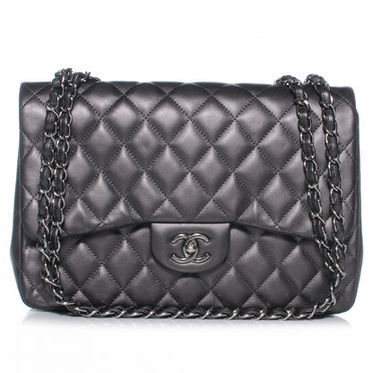 Chanel Lambskin Quilted Jumbo Single Flap Dark Metallic Grey 1 of 9