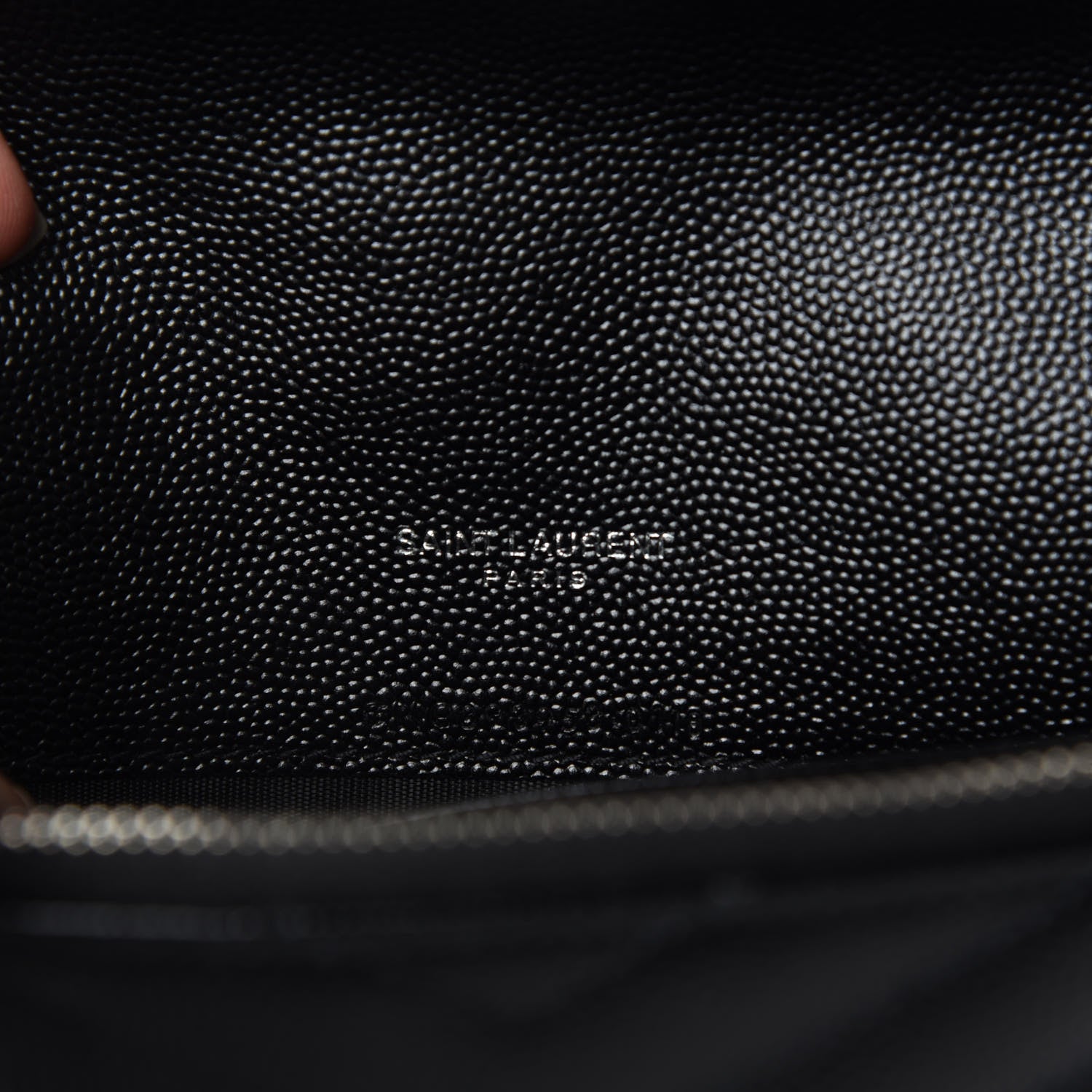 Saint Laurent Grain De Poudre Matelasse Chevron Monogram Envelope Chain Wallet Pearl White Black 6 of 8