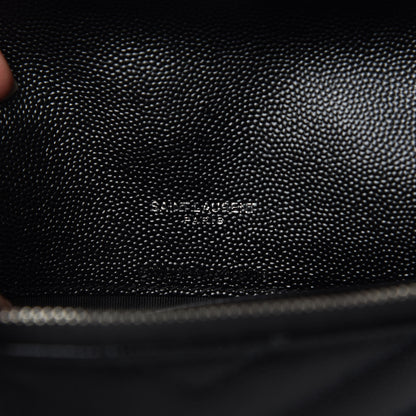 Saint Laurent Grain De Poudre Matelasse Chevron Monogram Envelope Chain Wallet Pearl White Black 6 of 8
