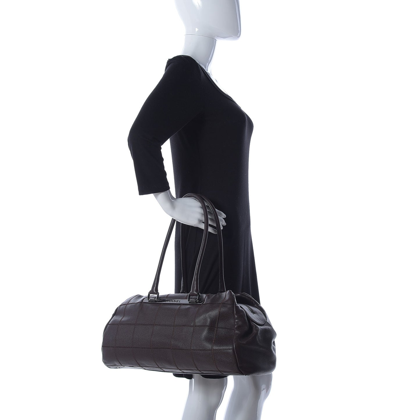 Caviar Square Stitched Large Satchel Dark Brown
