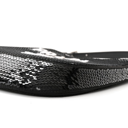 Prada Paillettes Sequin Logo Cleo Adjustable Strap Shoulder Bag Black White 10 of 12