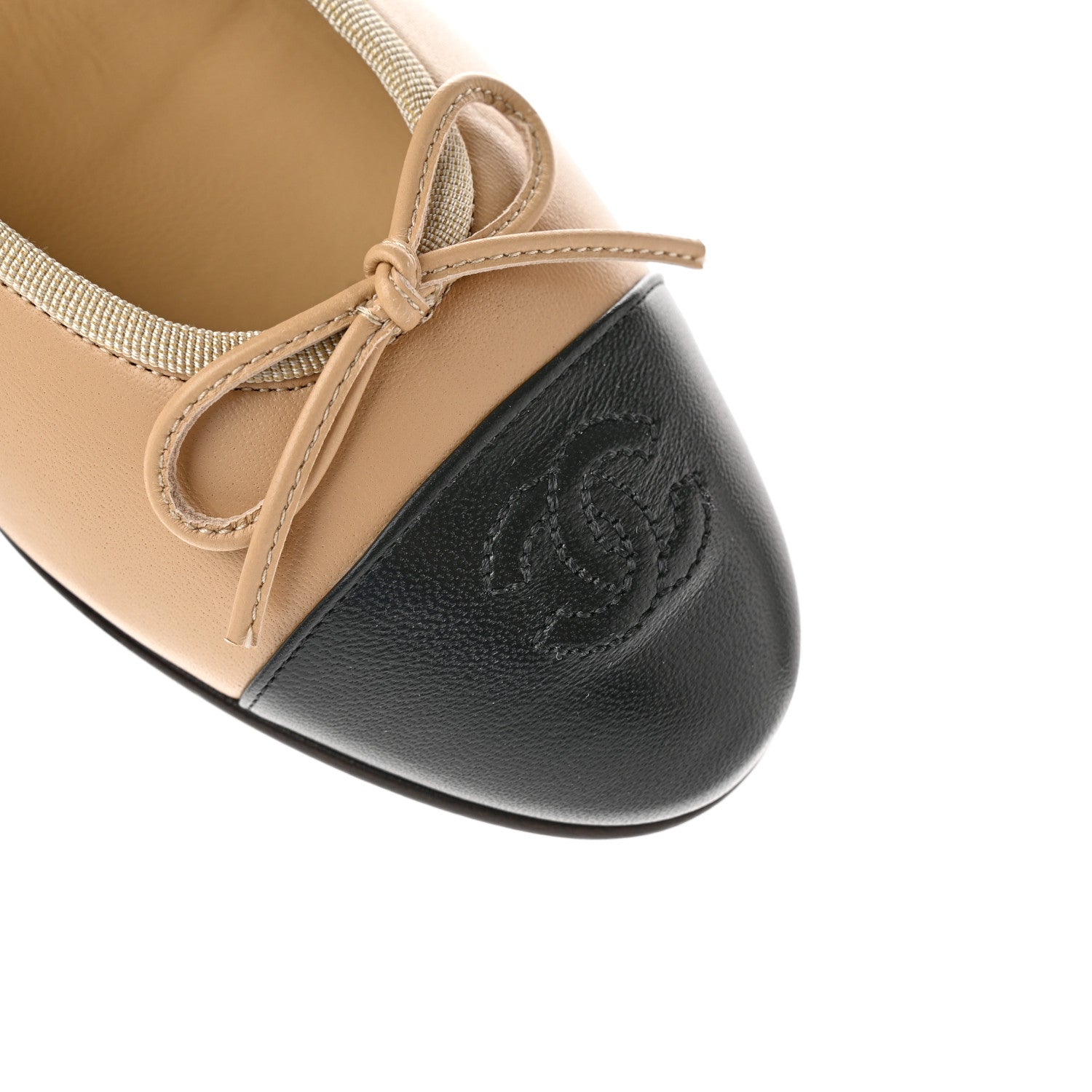 Chanel Lambskin Cap Toe CC Ballerina Flats 38 Beige Black 9 of 11