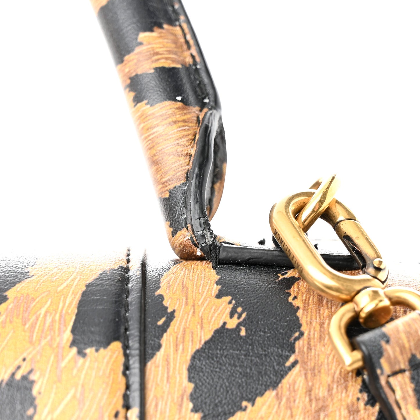 Smooth Calfskin Leopard Print Medium Hourglass Top Handle Bag Beige