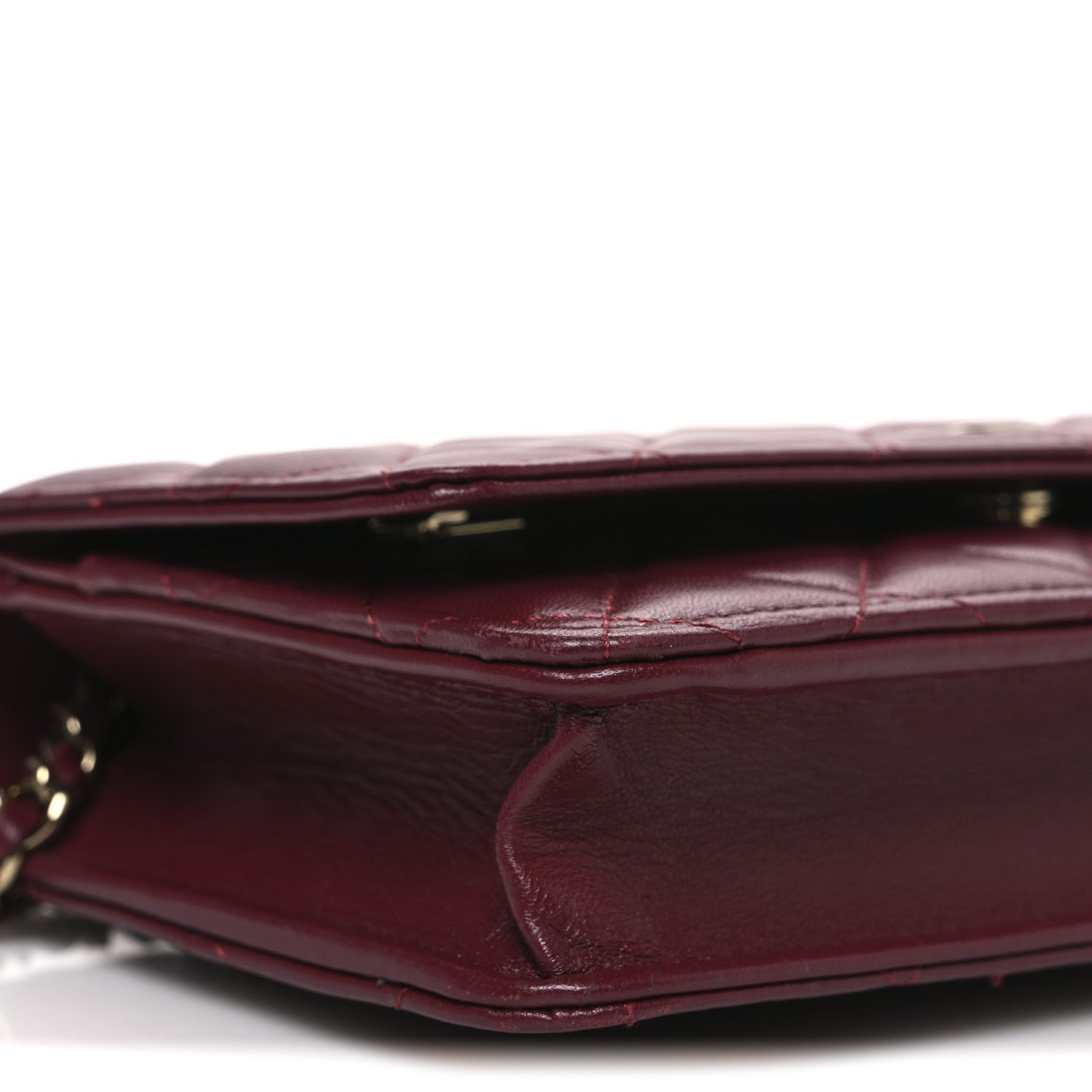 Lambskin Quilted Wallet On Chain WOC Dark Red