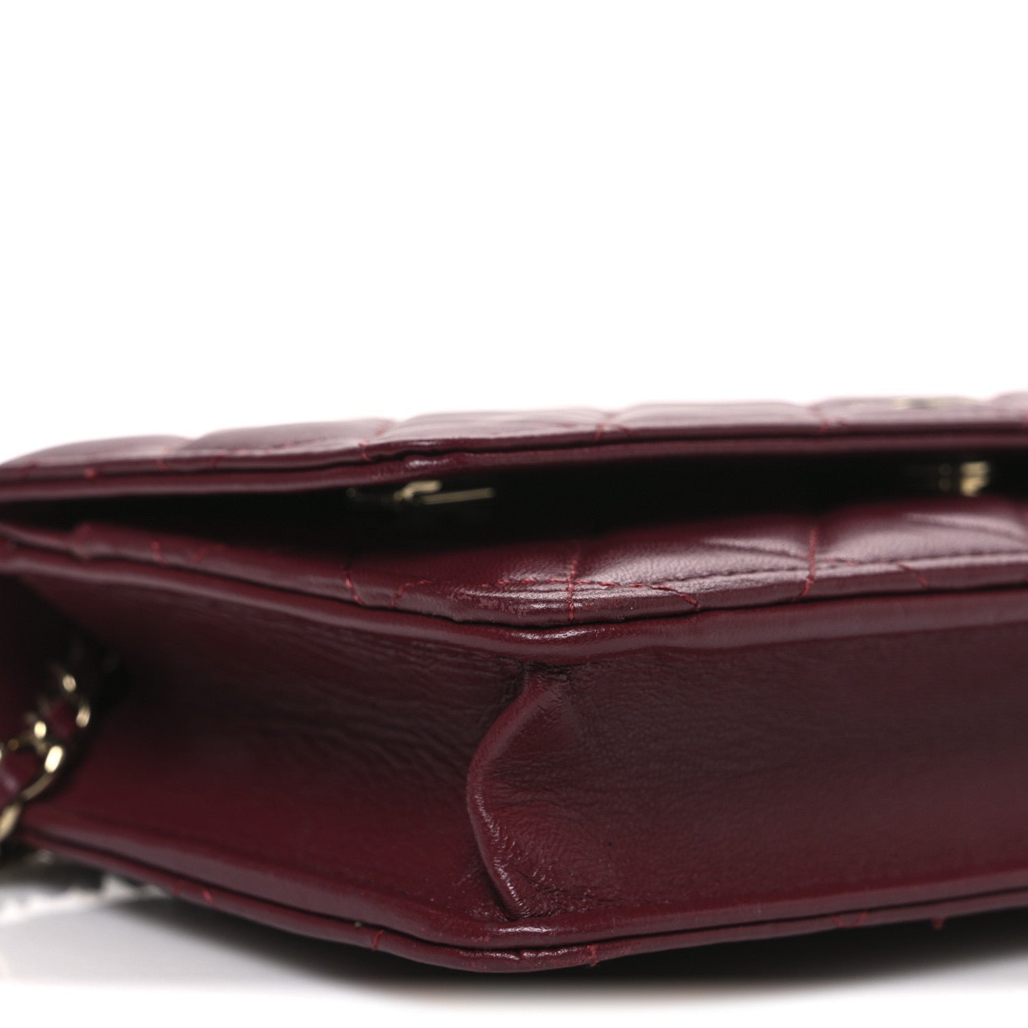 Chanel Lambskin Quilted Wallet On Chain WOC Dark Red 10 of 14