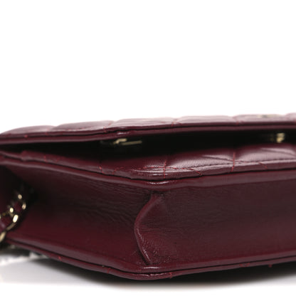 Chanel Lambskin Quilted Wallet On Chain WOC Dark Red 10 of 14