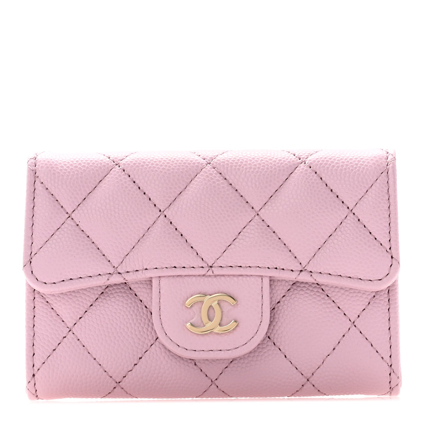 Caviar Quilted Flap Card Holder Wallet Light Pink