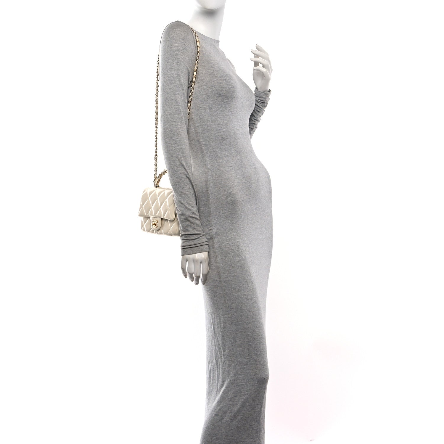 Chanel Shiny Lambskin Quilted Golden Links Top Handle Flap White 2 of 11