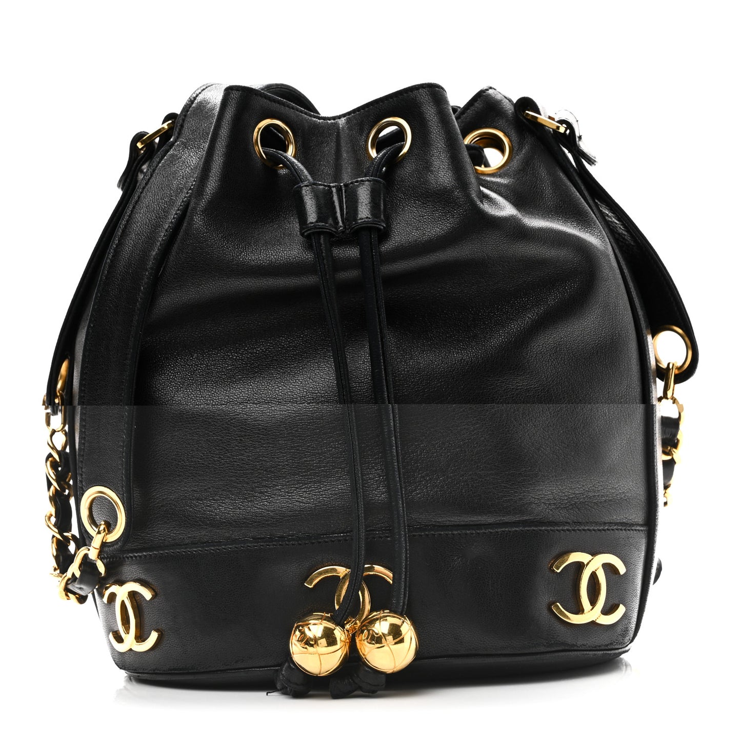 Lambskin CC Drawstring Shoulder Bag Black