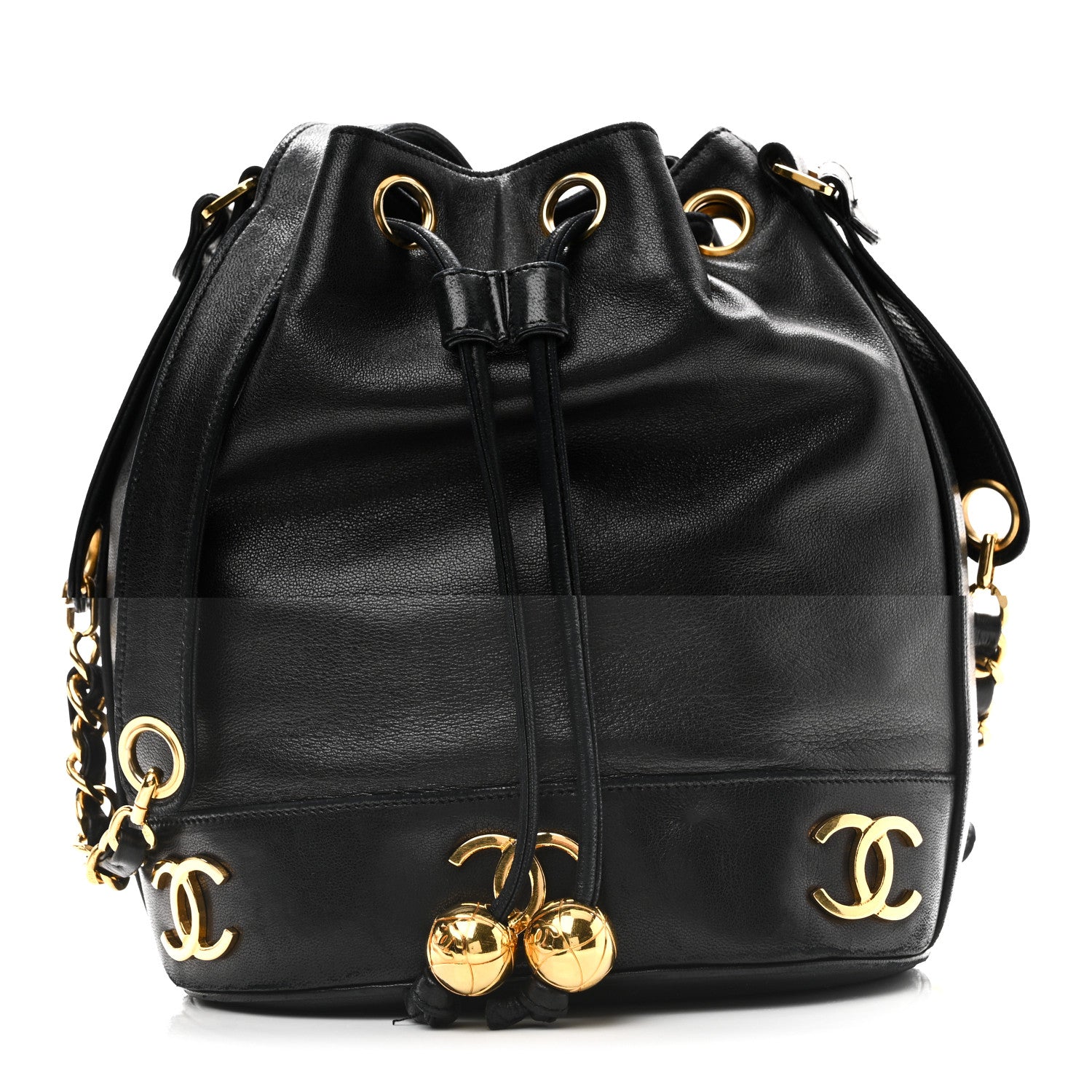 Chanel Lambskin CC Drawstring Shoulder Bag Black 1 of 11