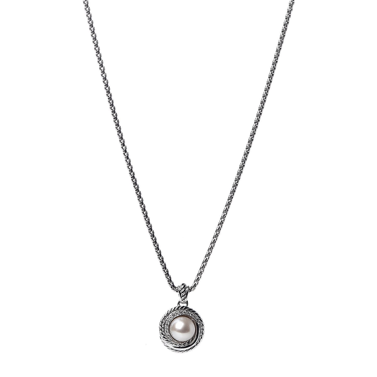 Sterling Silver Diamond Pearl 8mm Crossover Pendant Necklace